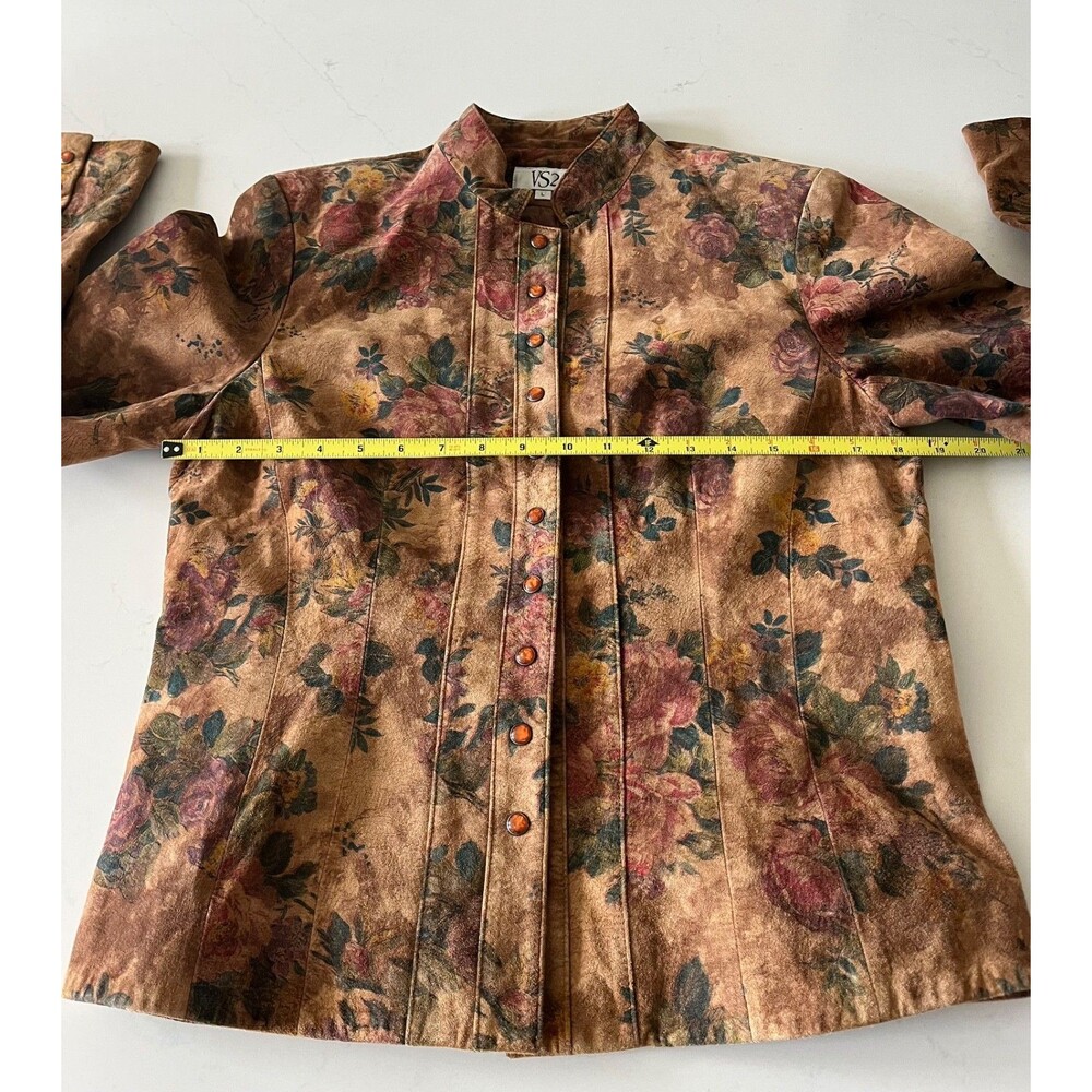 VS2 Women’s Genuine Suede Floral Jacket size L Snap Front Stand Collar Shacket - Picture 9 of 10